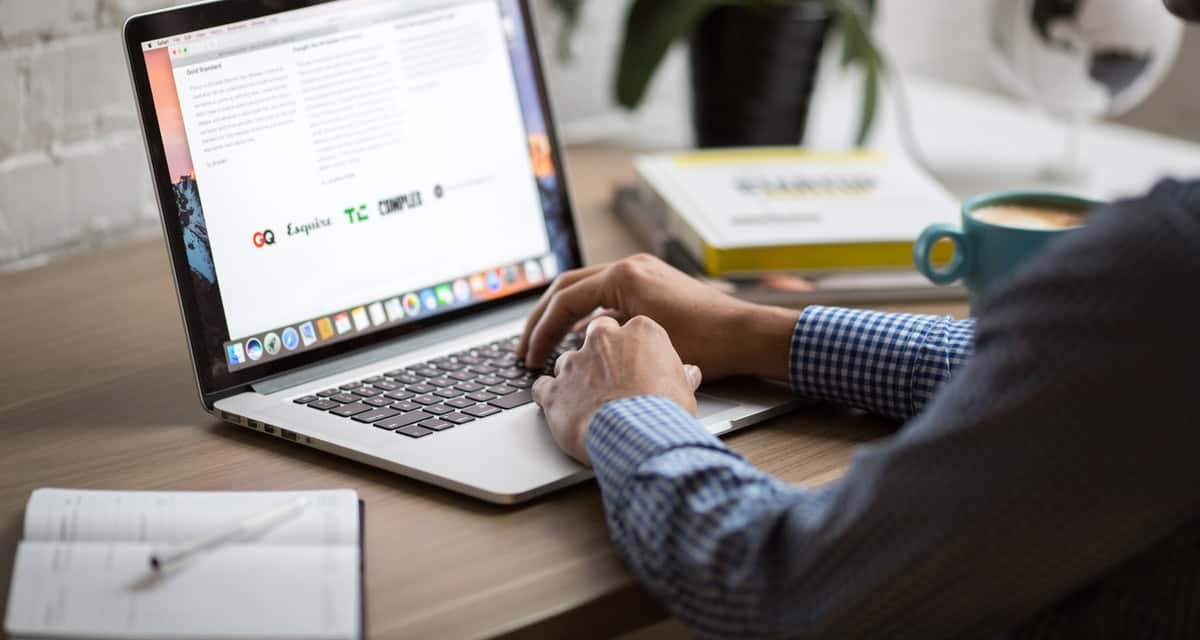 person reading a blog on a laptop